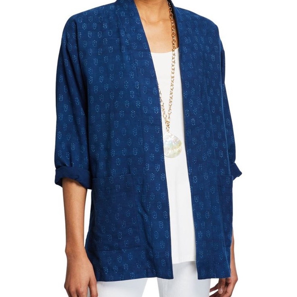 Eileen Fisher Blue Open-Front “Kimono” Cardigan, size M, oversized